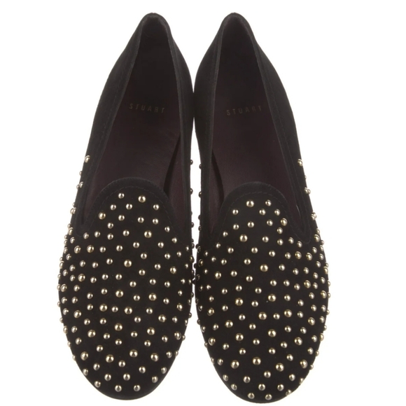 Stuart Weitzman Women’s Black Suede Studded Loafers With Zipper Heel Sz8M - Picture 3 of 8